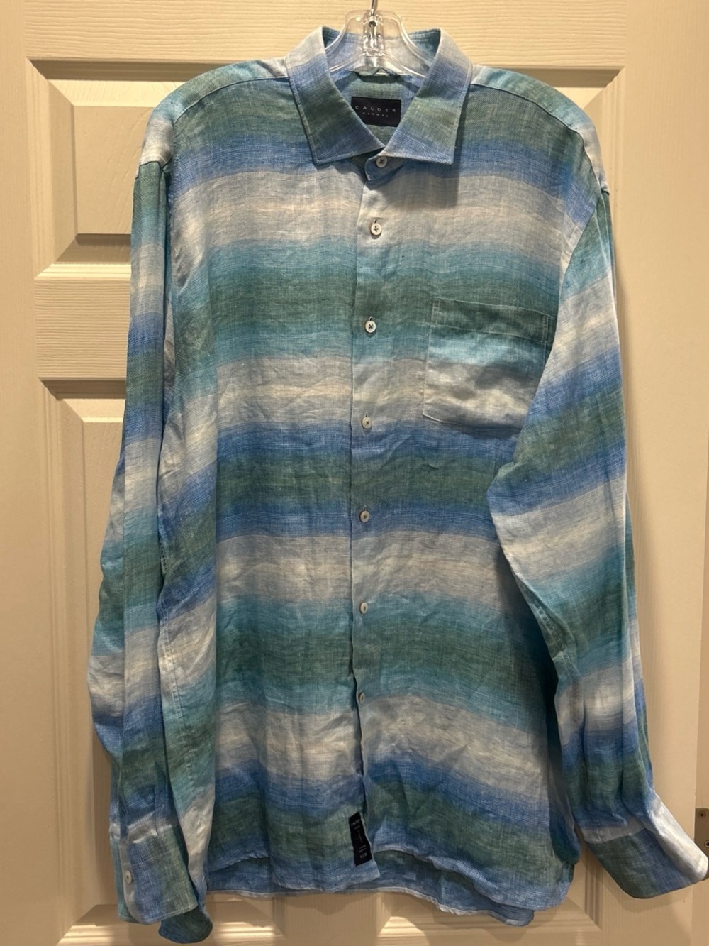 Calder Carmel Limited Edition Men's Striped Blue & Green Button-Front Linen